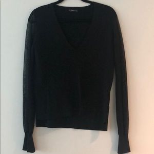 Zara Knit Sheer Sleeve Sweater in Black